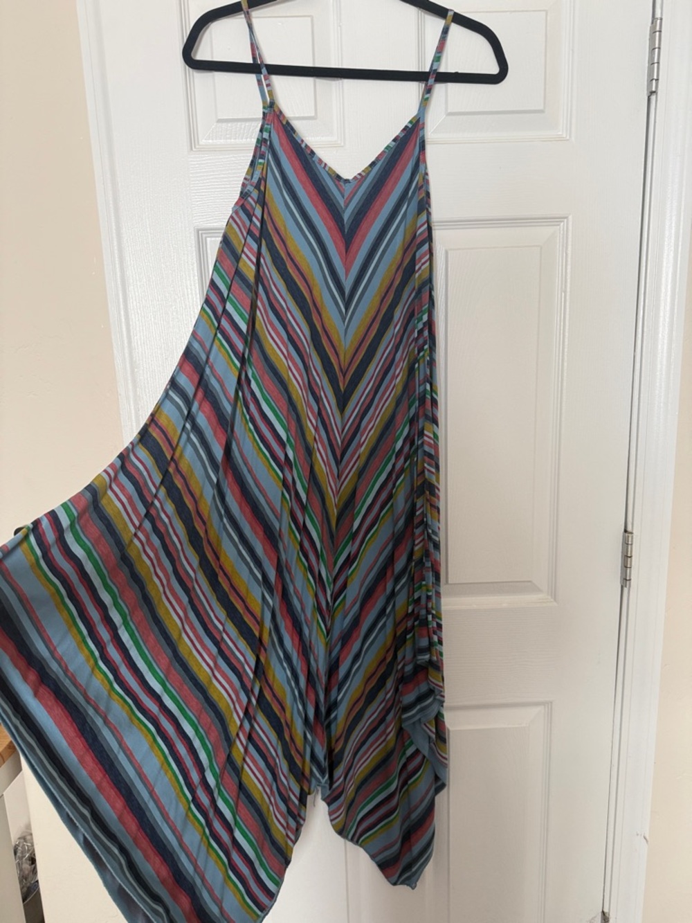 Striped Multicolor Maxi Dress - Flowing V-Neck Spaghetti Straps